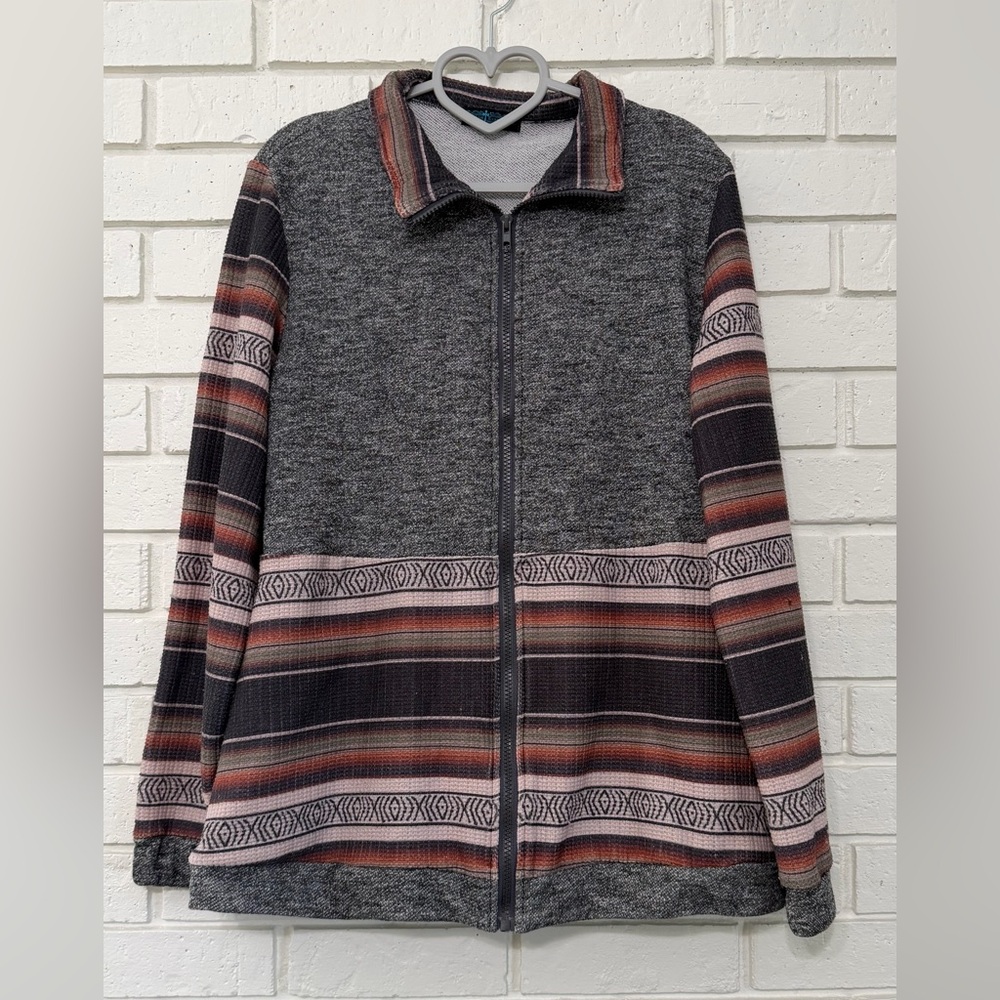Southwestern Zip Front Jacket Tribal Pattern | Cozy Knit | Size L